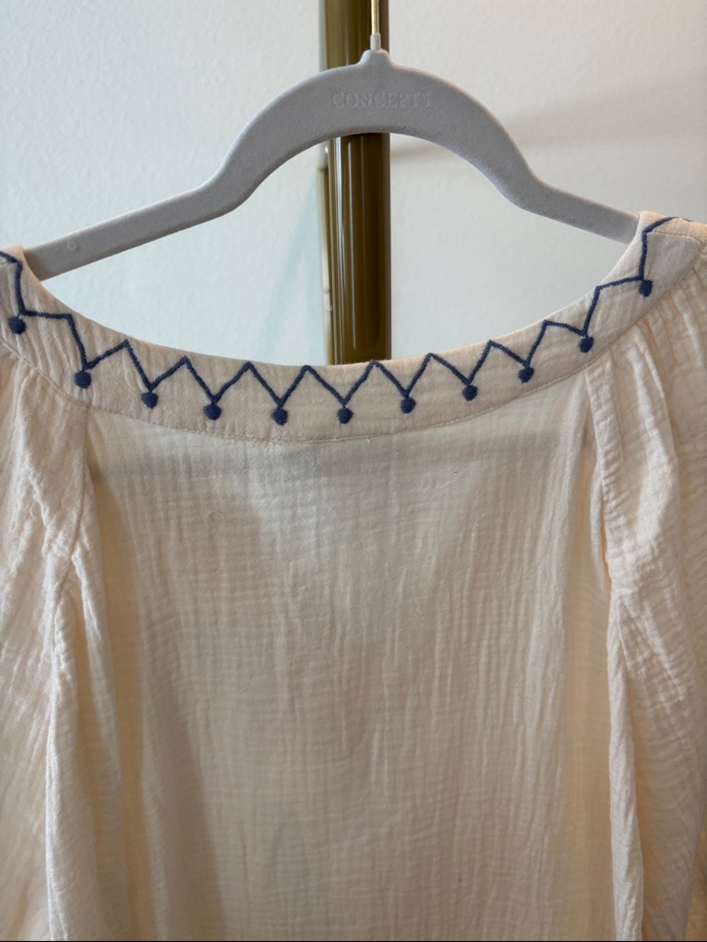 Hermoza Cream Maxi Coverup with Navy Embroidery - Picture 5 of 6